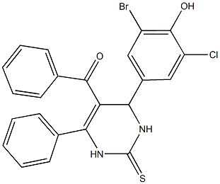 [4-(3-bromo-5-chloro-4-hydroxyphenyl)-6-phenyl-2-thioxo-1,2,3,4-tetrahydro-5-pyrimidinyl](phenyl)methanone Struktur