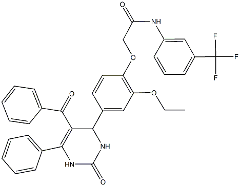 2-[4-(5-benzoyl-2-oxo-6-phenyl-1,2,3,4-tetrahydro-4-pyrimidinyl)-2-ethoxyphenoxy]-N-[3-(trifluoromethyl)phenyl]acetamide Struktur