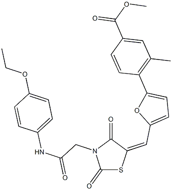 methyl 4-[5-({3-[2-(4-ethoxyanilino)-2-oxoethyl]-2,4-dioxo-1,3-thiazolidin-5-ylidene}methyl)-2-furyl]-3-methylbenzoate Struktur