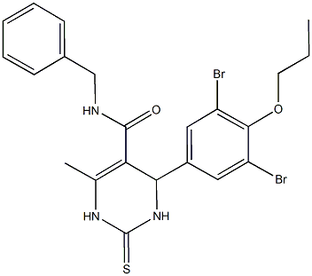 N-benzyl-4-(3,5-dibromo-4-propoxyphenyl)-6-methyl-2-thioxo-1,2,3,4-tetrahydro-5-pyrimidinecarboxamide Struktur