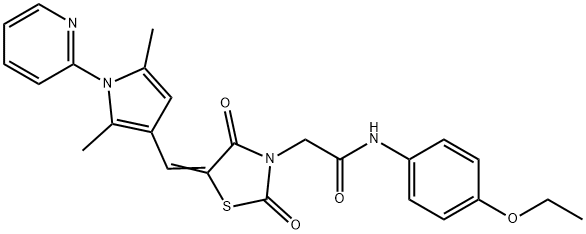 2-(5-{[2,5-dimethyl-1-(2-pyridinyl)-1H-pyrrol-3-yl]methylene}-2,4-dioxo-1,3-thiazolidin-3-yl)-N-(4-ethoxyphenyl)acetamide Struktur