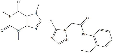 N-(2-ethylphenyl)-2-{5-[(1,3,7-trimethyl-2,6-dioxo-2,3,6,7-tetrahydro-1H-purin-8-yl)sulfanyl]-1H-1,2,4-triazol-1-yl}acetamide Struktur