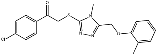 1-(4-chlorophenyl)-2-({4-methyl-5-[(2-methylphenoxy)methyl]-4H-1,2,4-triazol-3-yl}sulfanyl)ethanone Struktur