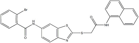 2-bromo-N-(2-{[2-(1-naphthylamino)-2-oxoethyl]sulfanyl}-1,3-benzothiazol-6-yl)benzamide Struktur