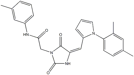 2-(4-{[1-(2,4-dimethylphenyl)-1H-pyrrol-2-yl]methylene}-2,5-dioxo-1-imidazolidinyl)-N-(3-methylphenyl)acetamide Struktur