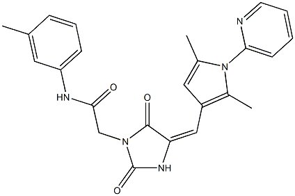 2-(4-{[2,5-dimethyl-1-(2-pyridinyl)-1H-pyrrol-3-yl]methylene}-2,5-dioxo-1-imidazolidinyl)-N-(3-methylphenyl)acetamide Struktur