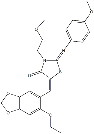 5-[(6-ethoxy-1,3-benzodioxol-5-yl)methylene]-3-(2-methoxyethyl)-2-[(4-methoxyphenyl)imino]-1,3-thiazolidin-4-one Struktur