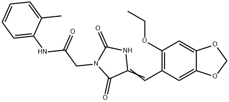 2-{4-[(6-ethoxy-1,3-benzodioxol-5-yl)methylene]-2,5-dioxo-1-imidazolidinyl}-N-(2-methylphenyl)acetamide Struktur