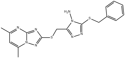 3-(benzylsulfanyl)-5-{[(5,7-dimethyl[1,2,4]triazolo[1,5-a]pyrimidin-2-yl)sulfanyl]methyl}-4H-1,2,4-triazol-4-ylamine Struktur