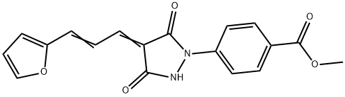 methyl 4-{4-[3-(2-furyl)prop-2-enylidene]-3,5-dioxopyrazolidin-1-yl}benzoate Struktur