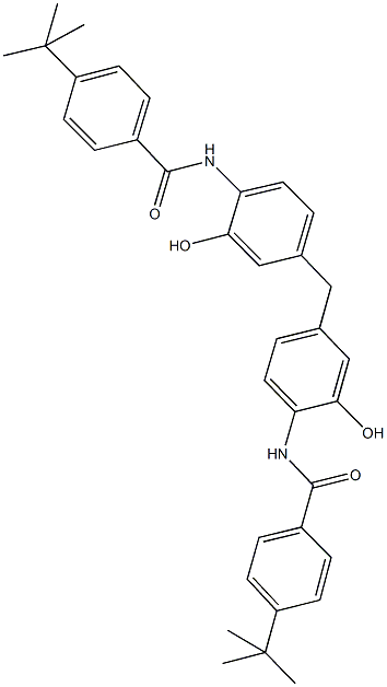 4-tert-butyl-N-(4-{4-[(4-tert-butylbenzoyl)amino]-3-hydroxybenzyl}-2-hydroxyphenyl)benzamide Struktur