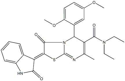 5-(2,5-dimethoxyphenyl)-N,N-diethyl-7-methyl-3-oxo-2-(2-oxo-1,2-dihydro-3H-indol-3-ylidene)-2,3-dihydro-5H-[1,3]thiazolo[3,2-a]pyrimidine-6-carboxamide Struktur