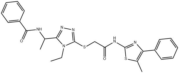 N-{1-[4-ethyl-5-({2-[(5-methyl-4-phenyl-1,3-thiazol-2-yl)amino]-2-oxoethyl}sulfanyl)-4H-1,2,4-triazol-3-yl]ethyl}benzamide Struktur