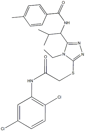 N-[1-(5-{[2-(2,5-dichloroanilino)-2-oxoethyl]sulfanyl}-4-ethyl-4H-1,2,4-triazol-3-yl)-2-methylpropyl]-4-methylbenzamide Struktur