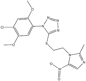 1-(4-chloro-2,5-dimethoxyphenyl)-5-[(2-{5-nitro-2-methyl-1H-imidazol-1-yl}ethyl)sulfanyl]-1H-tetraazole Struktur