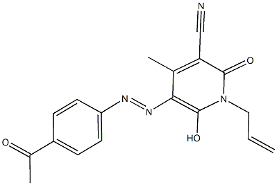 5-[(4-acetylphenyl)diazenyl]-1-allyl-6-hydroxy-4-methyl-2-oxo-1,2-dihydropyridine-3-carbonitrile Struktur