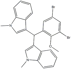 3-[(3,5-dibromo-2-methoxyphenyl)(1-methyl-1H-indol-3-yl)methyl]-1-methyl-1H-indole Struktur