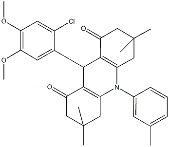 9-(2-chloro-4,5-dimethoxyphenyl)-3,3,6,6-tetramethyl-10-(3-methylphenyl)-3,4,6,7,9,10-hexahydro-1,8(2H,5H)-acridinedione Struktur