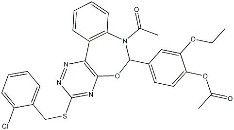 4-{7-acetyl-3-[(2-chlorobenzyl)sulfanyl]-6,7-dihydro[1,2,4]triazino[5,6-d][3,1]benzoxazepin-6-yl}-2-ethoxyphenyl acetate Struktur