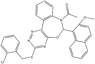 1-{7-acetyl-3-[(2-chlorobenzyl)sulfanyl]-6,7-dihydro[1,2,4]triazino[5,6-d][3,1]benzoxazepin-6-yl}-2-naphthyl methyl ether Struktur