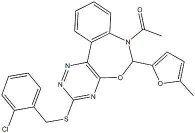 7-acetyl-6-(5-methyl-2-furyl)-6,7-dihydro[1,2,4]triazino[5,6-d][3,1]benzoxazepin-3-yl 2-chlorobenzyl sulfide Struktur