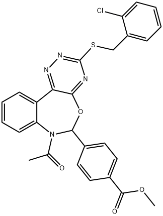 methyl 4-{7-acetyl-3-[(2-chlorobenzyl)sulfanyl]-6,7-dihydro[1,2,4]triazino[5,6-d][3,1]benzoxazepin-6-yl}benzoate Struktur