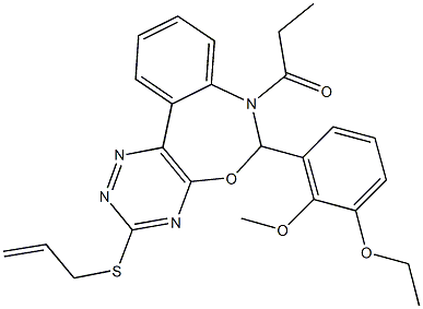 3-(allylsulfanyl)-6-(3-ethoxy-2-methoxyphenyl)-7-propionyl-6,7-dihydro[1,2,4]triazino[5,6-d][3,1]benzoxazepine Struktur