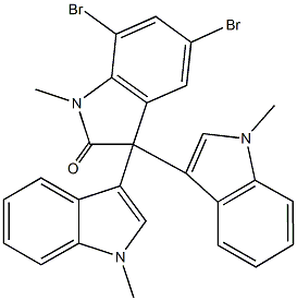 5,7-dibromo-3,3-bis(1-methyl-1H-indol-3-yl)-1-methyl-1,3-dihydro-2H-indol-2-one Struktur