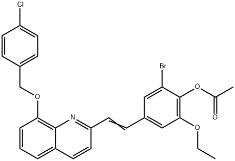 2-bromo-4-(2-{8-[(4-chlorobenzyl)oxy]-2-quinolinyl}vinyl)-6-ethoxyphenyl acetate Struktur