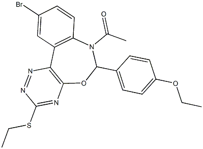 7-acetyl-10-bromo-6-(4-ethoxyphenyl)-3-(ethylsulfanyl)-6,7-dihydro[1,2,4]triazino[5,6-d][3,1]benzoxazepine Struktur