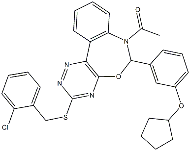 3-{7-acetyl-3-[(2-chlorobenzyl)sulfanyl]-6,7-dihydro[1,2,4]triazino[5,6-d][3,1]benzoxazepin-6-yl}phenyl cyclopentyl ether Struktur