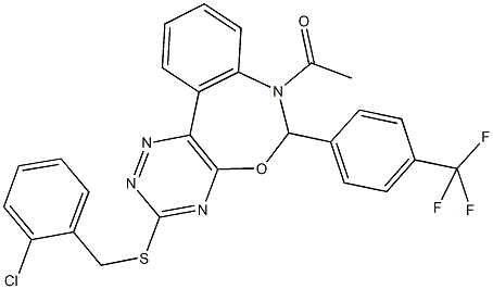 7-acetyl-6-[4-(trifluoromethyl)phenyl]-6,7-dihydro[1,2,4]triazino[5,6-d][3,1]benzoxazepin-3-yl 2-chlorobenzyl sulfide Struktur