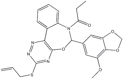 6-[3-(allylsulfanyl)-7-propionyl-6,7-dihydro[1,2,4]triazino[5,6-d][3,1]benzoxazepin-6-yl]-1,3-benzodioxol-4-yl methyl ether Struktur