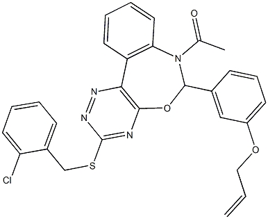 7-acetyl-6-[3-(allyloxy)phenyl]-3-[(2-chlorobenzyl)sulfanyl]-6,7-dihydro[1,2,4]triazino[5,6-d][3,1]benzoxazepine Struktur