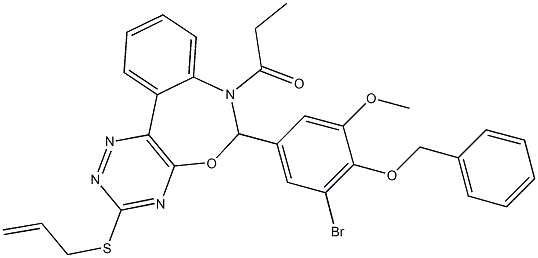 3-(allylsulfanyl)-6-[4-(benzyloxy)-3-bromo-5-methoxyphenyl]-7-propionyl-6,7-dihydro[1,2,4]triazino[5,6-d][3,1]benzoxazepine Struktur