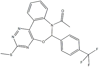 7-acetyl-3-(methylsulfanyl)-6-[4-(trifluoromethyl)phenyl]-6,7-dihydro[1,2,4]triazino[5,6-d][3,1]benzoxazepine Struktur