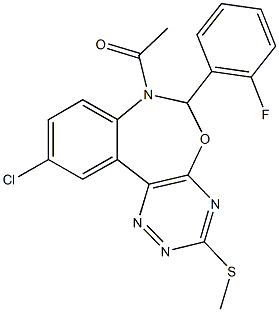 7-acetyl-10-chloro-6-(2-fluorophenyl)-6,7-dihydro[1,2,4]triazino[5,6-d][3,1]benzoxazepin-3-yl methyl sulfide Struktur