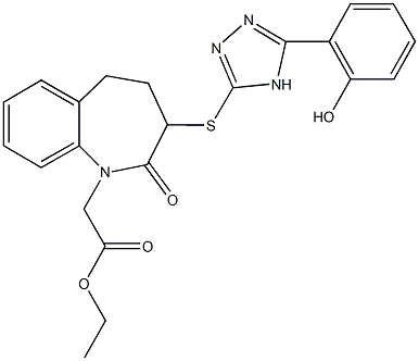 ethyl (3-{[5-(2-hydroxyphenyl)-4H-1,2,4-triazol-3-yl]sulfanyl}-2-oxo-2,3,4,5-tetrahydro-1H-1-benzazepin-1-yl)acetate Struktur