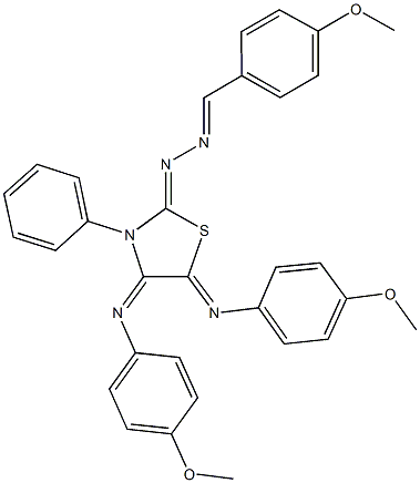 4-methoxybenzaldehyde {4,5-bis[(4-methoxyphenyl)imino]-3-phenyl-1,3-thiazolidin-2-ylidene}hydrazone Struktur