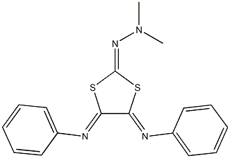 4,5-bis(phenylimino)-1,3-dithiolan-2-one dimethylhydrazone Struktur