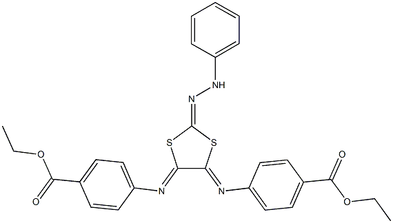 ethyl 4-{[5-{[4-(ethoxycarbonyl)phenyl]imino}-2-(phenylhydrazono)-1,3-dithiolan-4-ylidene]amino}benzoate Struktur