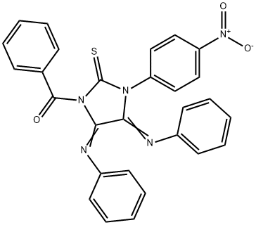 1-benzoyl-3-{4-nitrophenyl}-4,5-bis(phenylimino)imidazolidine-2-thione Struktur