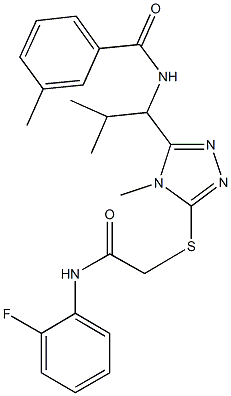 N-[1-(5-{[2-(2-fluoroanilino)-2-oxoethyl]sulfanyl}-4-methyl-4H-1,2,4-triazol-3-yl)-2-methylpropyl]-3-methylbenzamide Struktur