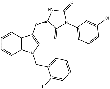 3-(3-chlorophenyl)-5-{[1-(2-fluorobenzyl)-1H-indol-3-yl]methylene}-2,4-imidazolidinedione Struktur