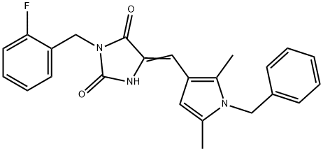 5-[(1-benzyl-2,5-dimethyl-1H-pyrrol-3-yl)methylene]-3-(2-fluorobenzyl)-2,4-imidazolidinedione Struktur