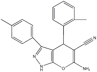 6-amino-4-(2-methylphenyl)-3-(4-methylphenyl)-1,4-dihydropyrano[2,3-c]pyrazole-5-carbonitrile Struktur