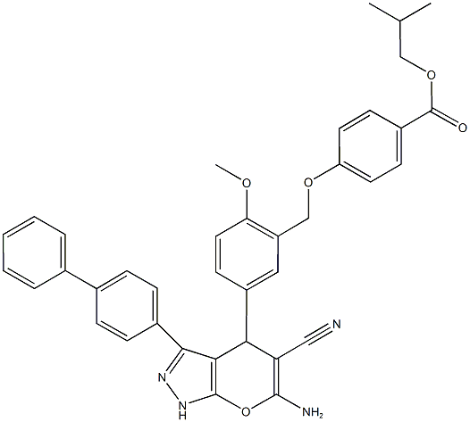 isobutyl 4-{[5-(6-amino-3-[1,1'-biphenyl]-4-yl-5-cyano-1,4-dihydropyrano[2,3-c]pyrazol-4-yl)-2-methoxybenzyl]oxy}benzoate Struktur