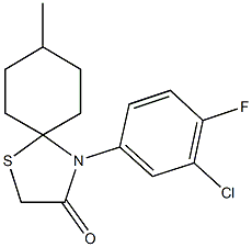 4-(3-chloro-4-fluorophenyl)-8-methyl-1-thia-4-azaspiro[4.5]decan-3-one Struktur