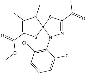 methyl 3-acetyl-1-(2,6-dichlorophenyl)-8,9-dimethyl-4,6-dithia-1,2,9-triazaspiro[4.4]nona-2,7-diene-7-carboxylate Struktur