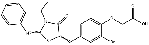 (2-bromo-4-{[3-ethyl-4-oxo-2-(phenylimino)-1,3-thiazolidin-5-ylidene]methyl}phenoxy)acetic acid Struktur